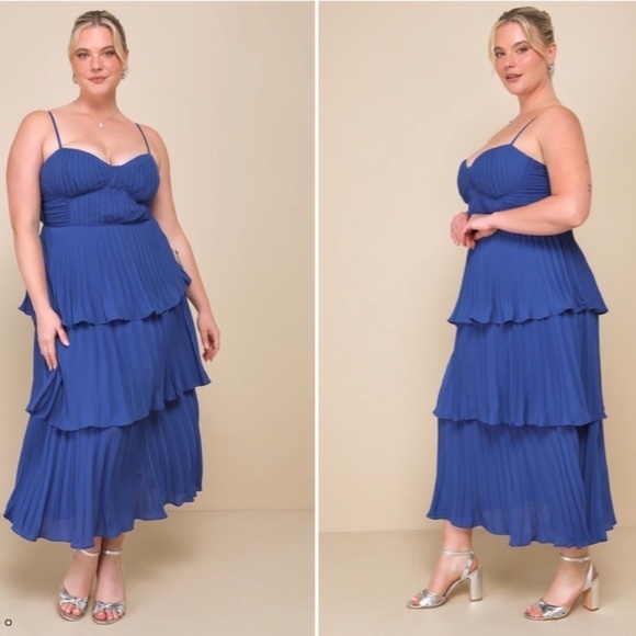 LULUS Prom Wedding Flowy Sexy Boho Tiered Ruffles Bustier Midi Dress - Picture 7 of 7